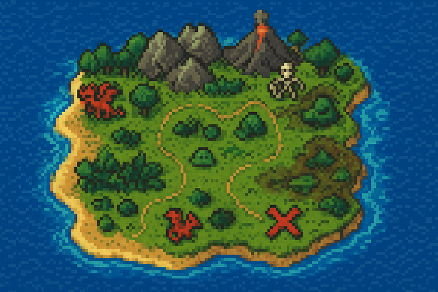 A pixel art treasure map.